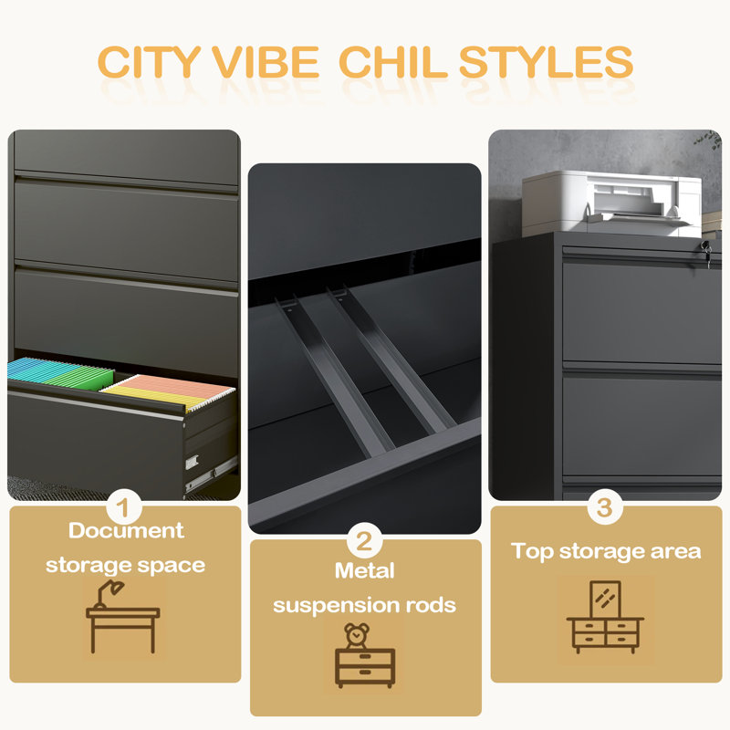 5 Drawer Metal Lateral File Cabinet , Filing Cabinet With Lock, Lockable File Cabinet For Home Office, Locking Metal File Cabinet For Legal/Letter/A4/F4 Size