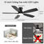 Ventilateurs de plafond 52 po avec lumières à DEL et télécommande / commande, plafonnier encastré, 3 CCT à intensité variable, moteur à courant continu réversible, silencieux, 5 ventilateurs de plafond noirs à double face pour la chambre à coucher, intérieur / extérieur couvert-117580839-117580838