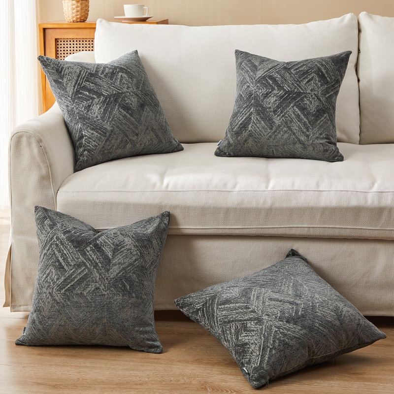 Housse de coussin en chenille Dahn, Gris, 20 po x 20 po x 1 po
