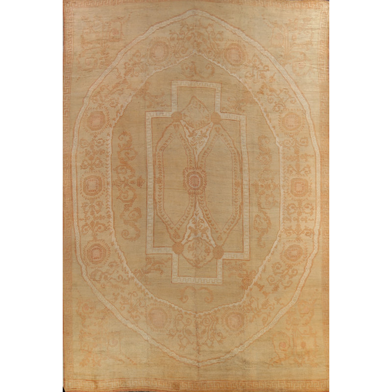 Tapis doré en laine noué à la main de conception unique 17 pi 9 po x 23 pi 3 po