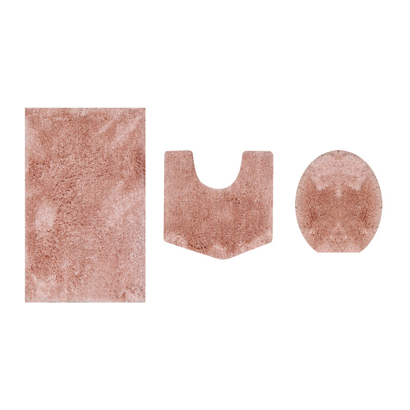 Essential 3-Piece Bathroom Rug Set, Plush Microfiber Bath Mat, U-Shaped Contour Rug and Toilet Lid Cover, Ultra Absorbent, Quick-Dry, Non-Slip Bathroom Mats, Machine Washable, Coral