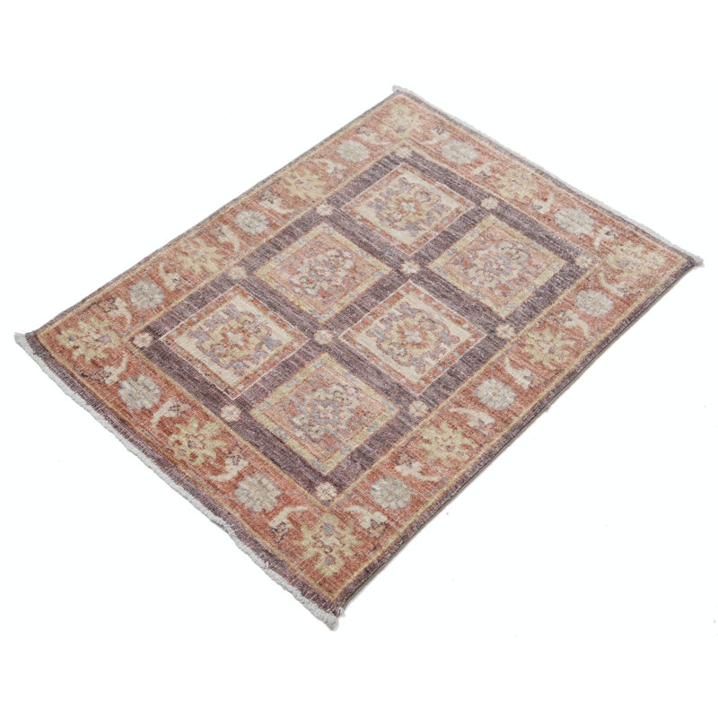 Tapis décoratif en laine noué à la main brun, brun, 2,2 pi x 2,8 pi à motif floral géométrique, Brown/Red