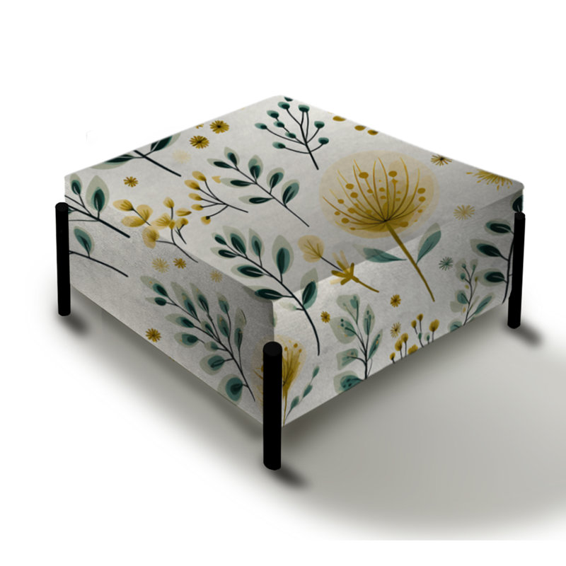 Minimaliste vert et jaune à motif floral Botanic II - grand repose-pieds carré floral