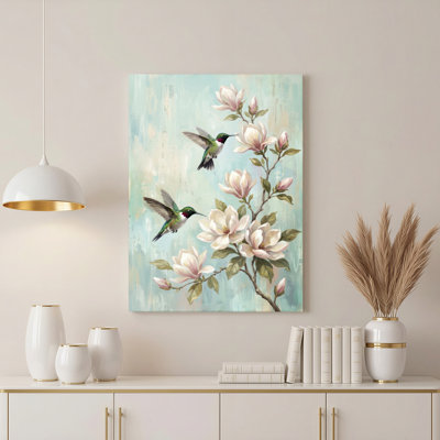 Art mural sur toile Gallery Wrap pour le salon, la chambre à coucher, le bureau ou le vestibule - Décoration murale décorative avec fleur de colibri