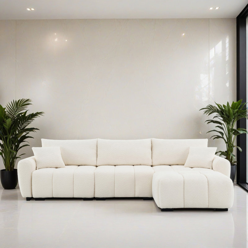 Canapé-lit modulaire 4 pièces pour salon, Crème Boucle