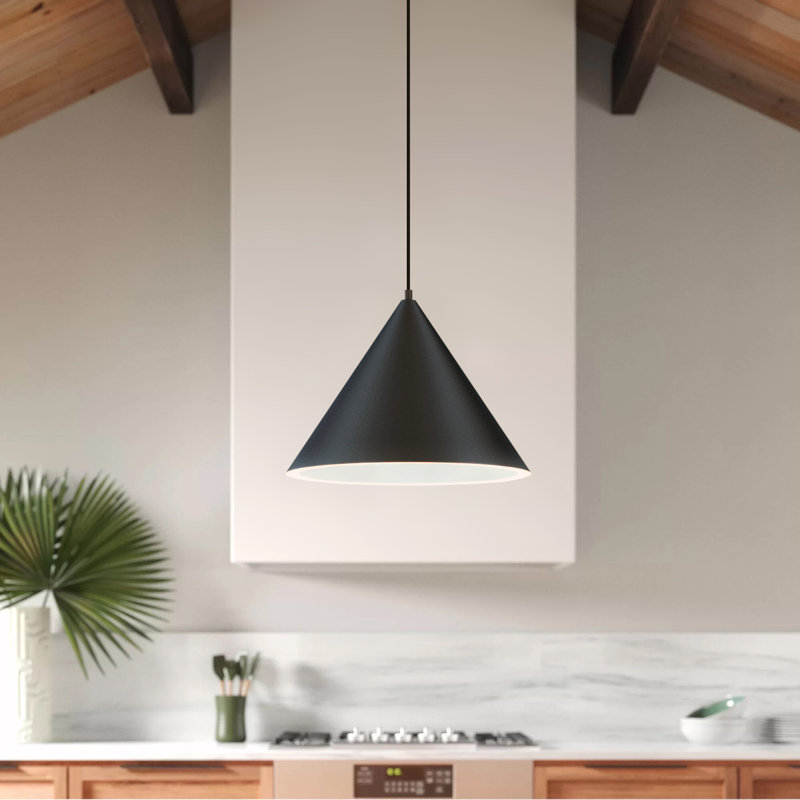 Luminaire suspendu conique 1 lumière Hannigan, Noir, noir, noir, noir