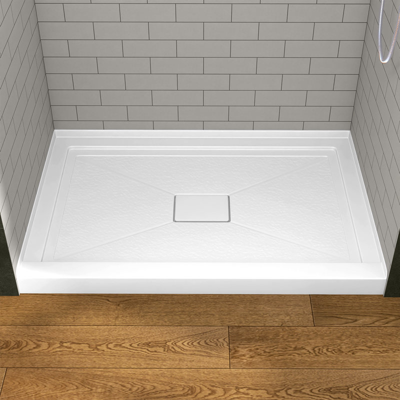 48" W × 32" D Acrylic Shower Base Single Threshold for Alcove Installation with Rectangular Drain Cover