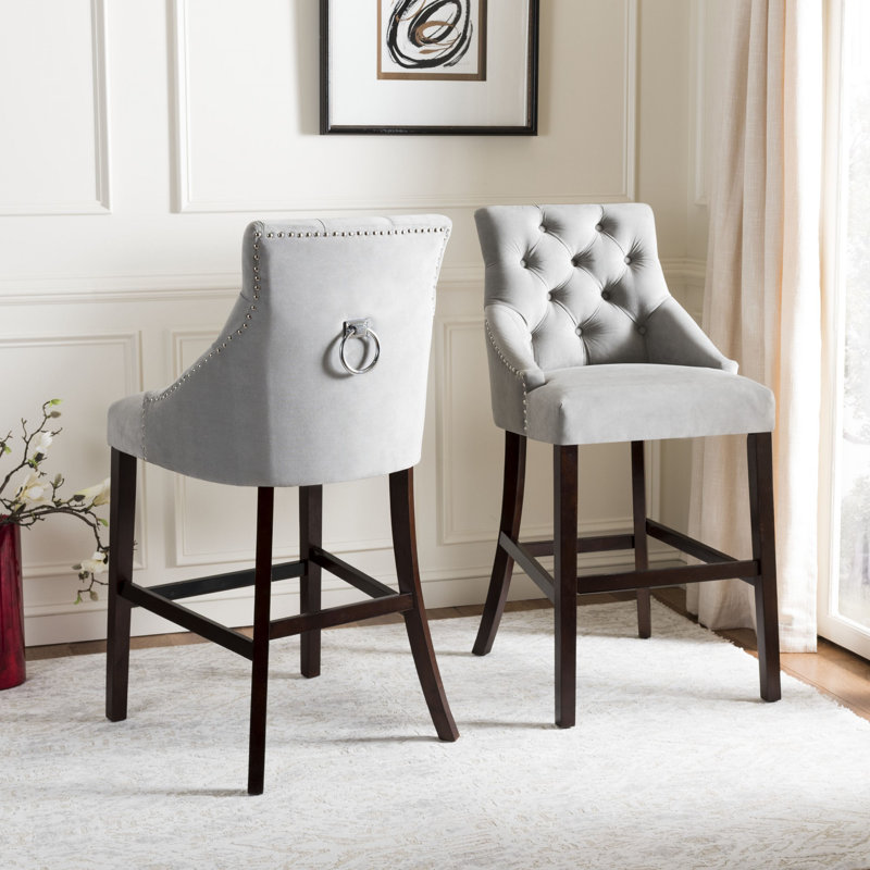 Balyon Upholstered Counter Stool, Velvet-Gray, Bar Stool (30" Seat Height)