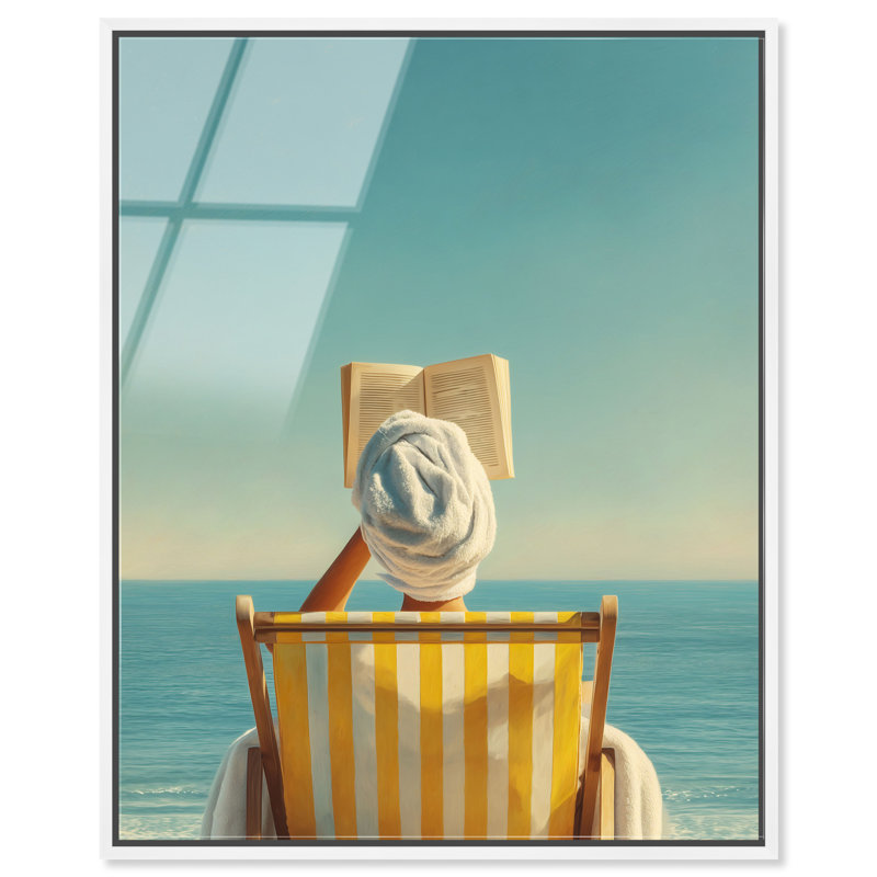 «Seaside Reader», impression côtière rétro par Notoriart, prêt à accrocher, 16 x 20, 37"H x 31"W, Cadre blanc