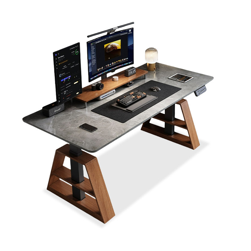 Bureau debout gris en pierre frittée, H 49,21 po x l 55,12 po x P 27,56 po