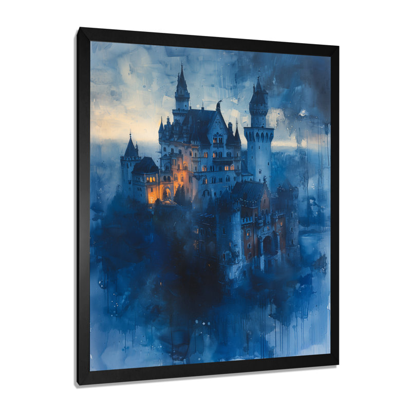 Impression sur toile orange, orange et bleu, château gothique de Dracula, Toile encadrée noire simple