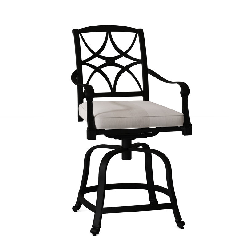 Wiltshire Outdoor Swivel Bar Stool, Textured Black, Stone Linen, 26.5"