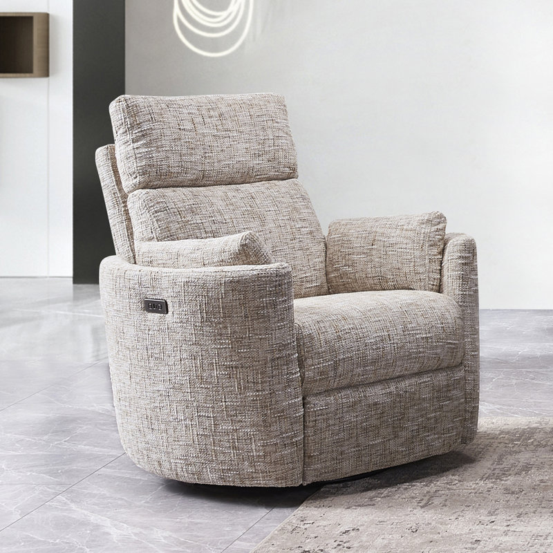 Fauteuil inclinable électrique berçant avec port USB et port Type-C Callendale, Blanc cassé / blanc