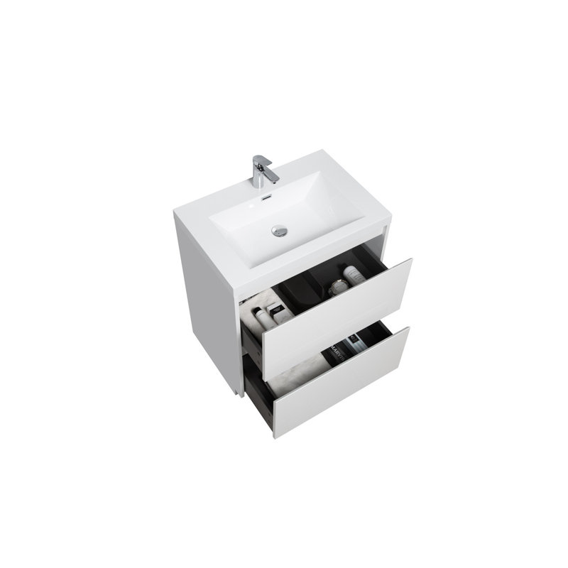 Grand meuble-lavabo autoportant 36 po avec plateau intégré Angela, Blanc