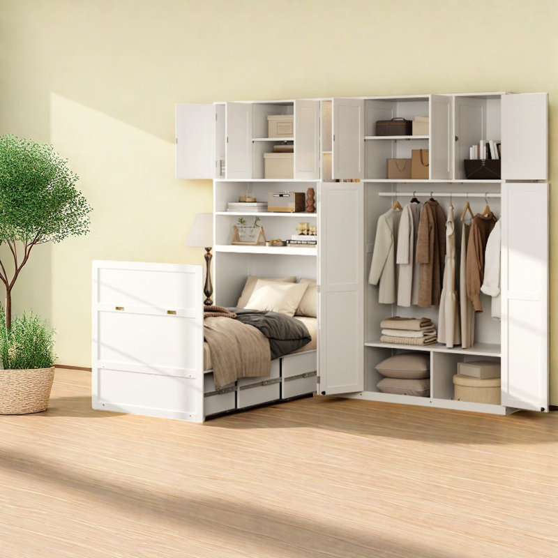 Lits peu encombrants avec rangement, armoire escamotable simple en MDF, maison moderne