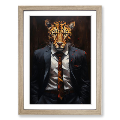Leopard In A Suit Painting No.2 - Single Picture Frame Print on Wood