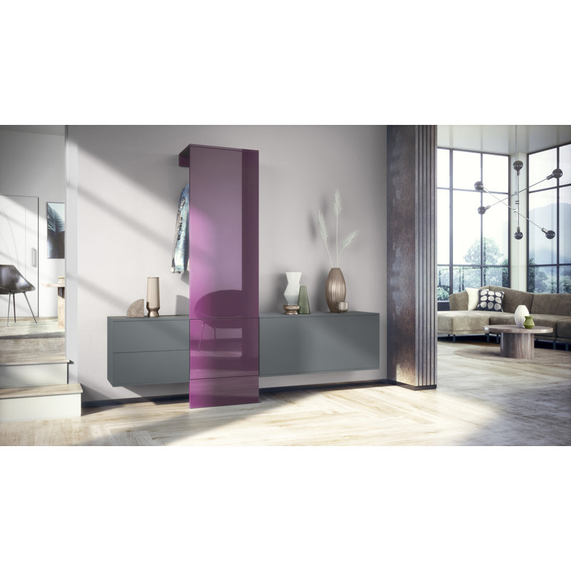 Chappa 209 cm W Hallway Set with Shoe Storage, Blackberry high gloss