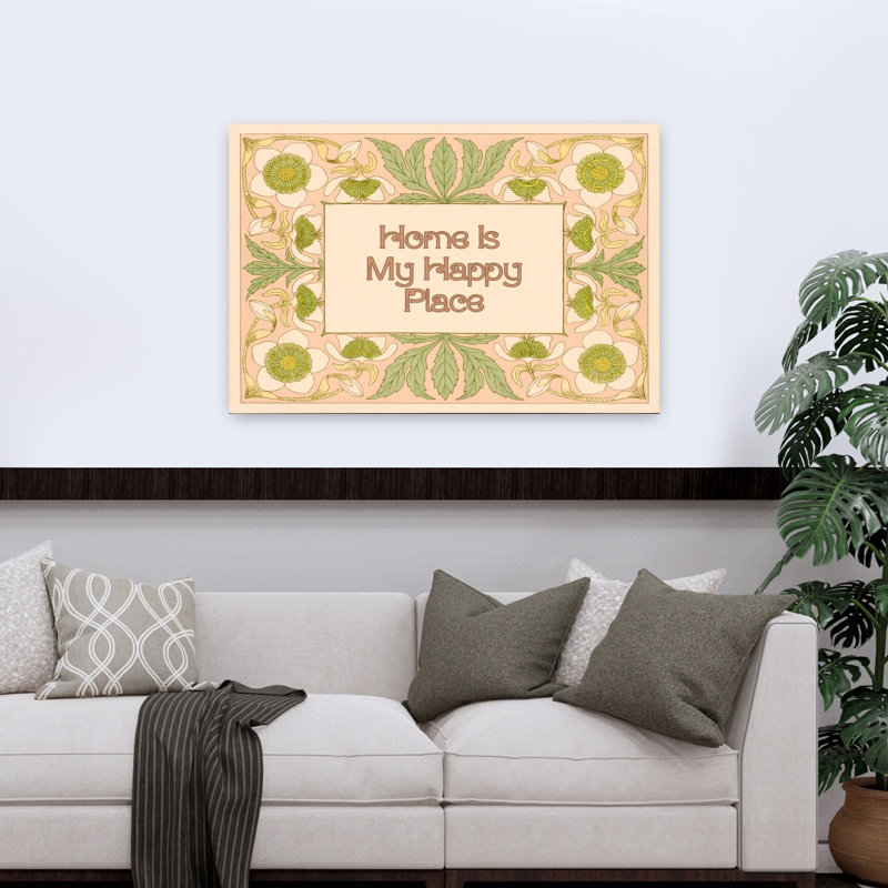 Home Is My Happy Place, impression abstraite rétro sur fond de fleur naturelle, H 32 po x l 48 po