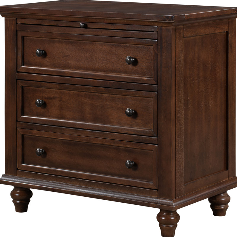 Table de bout avec rangement Ustyle - 3 tiroirs, armoire en bois massif brun avec tiroirs Solution polyvalente pour la maison