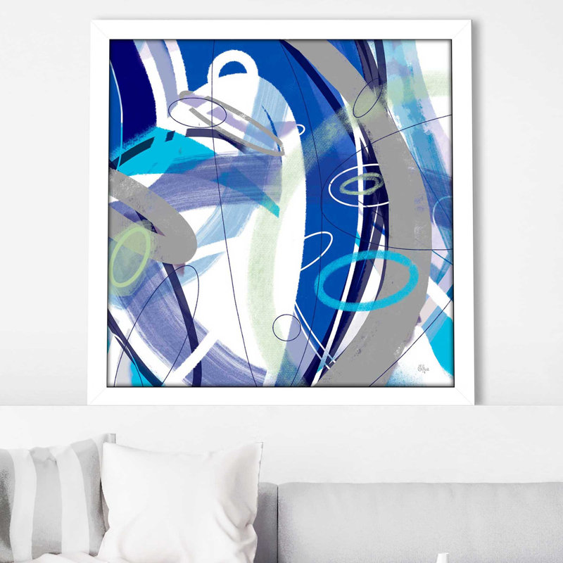 «Blue Flow», peinture sur toile à cadre flottant, H 37,5 po x l 37,5 po x P 1 po, Cadre blanc