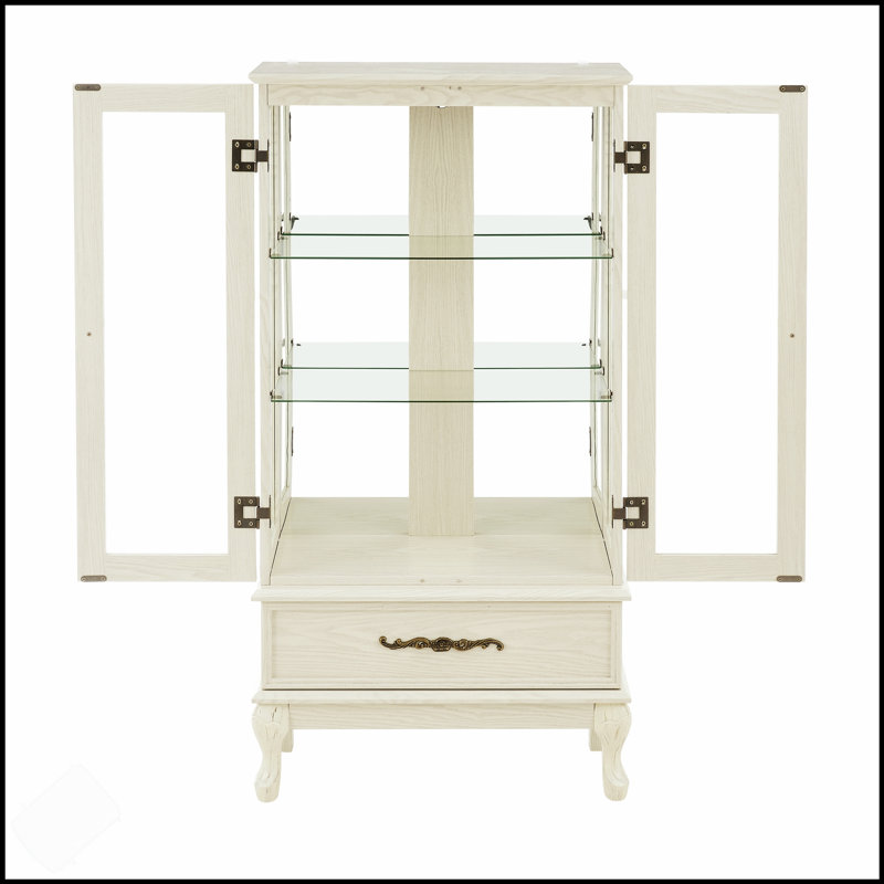 Curio Cabinet With Adjustable Shelves, Glass Doors, And Internal Lighting For Displaying Treasured Items, Antique White