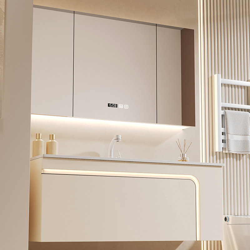 Armoire de salle de bain française de style crème minimaliste, H 19,6 po x l 47,2 po x P 19,6 po