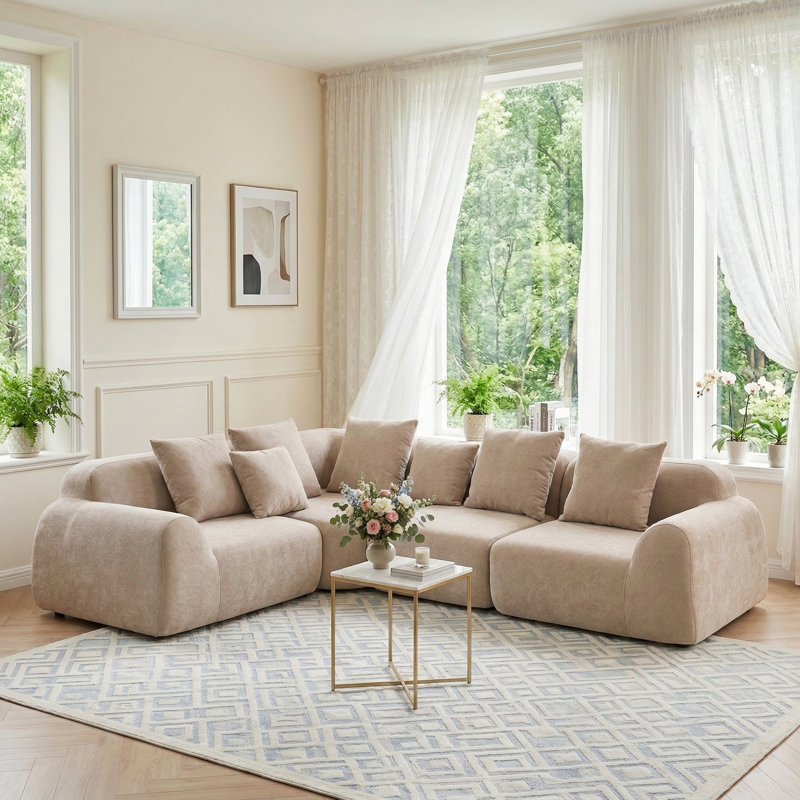 Canapé modulaire surdimensionné en velours 118 po avec méridienne en forme de L 118 po et canapé modulaire sans cadre en mousse à mémoire de forme