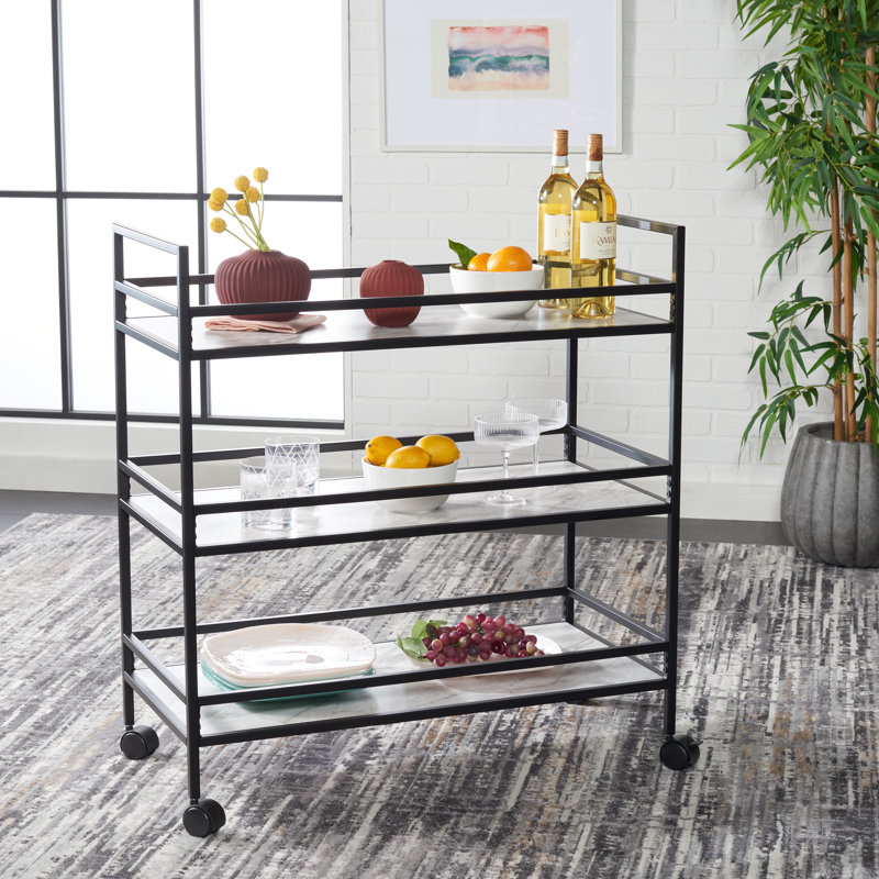 Rukie Metal Bar Cart, Matte Black