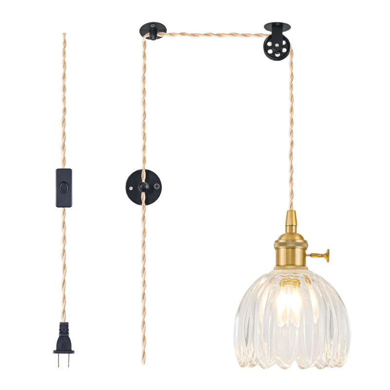 Ensemble de 2 luminaires suspendus à brancher en verre rétro, Transparent, Paquet de 2