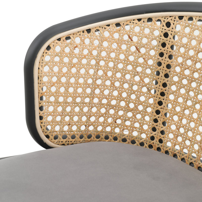 Tabouret de bar moderne en osier Daishun avec assise en tissu et structure en acier thermolaqué, gris