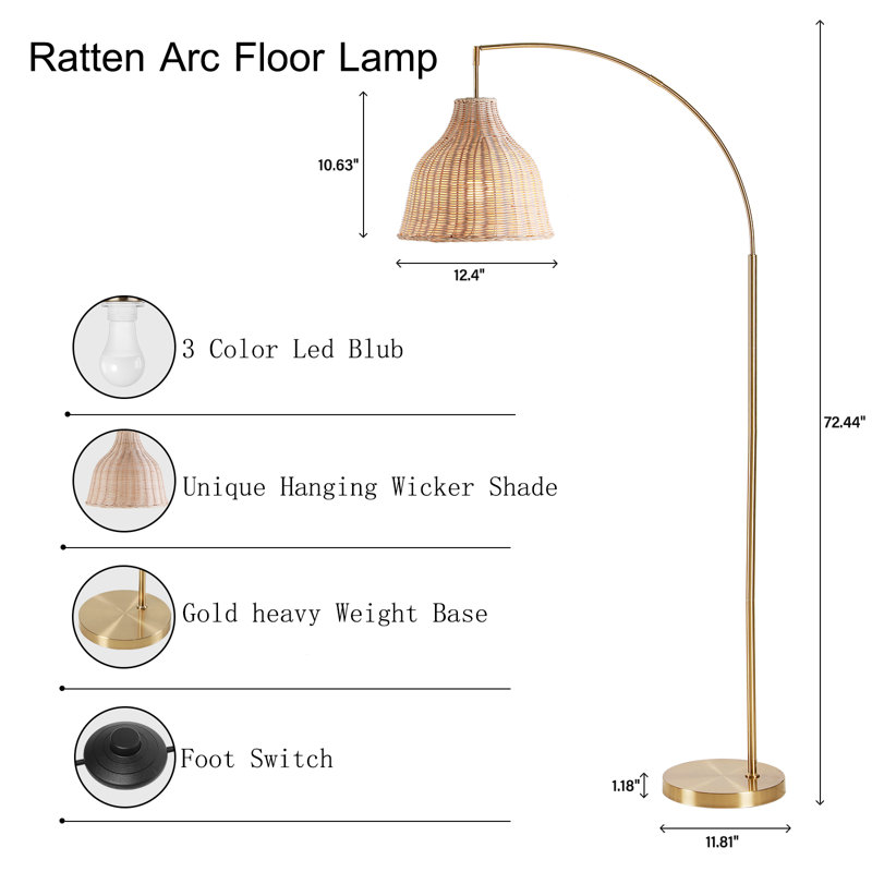 Lampe sur pied en rotin 72,44 po Deantrei