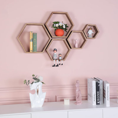 Roshonda Hexagon Wood Floating Shelf