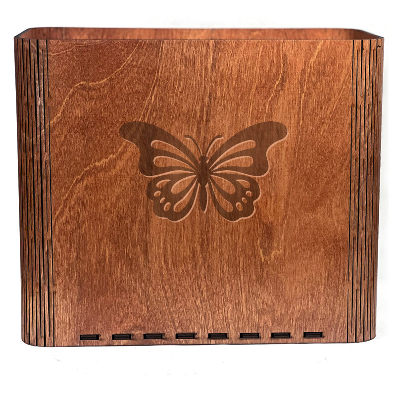 Poubelle mince - Papillon - Poubelle en bois pour chambre, Brun