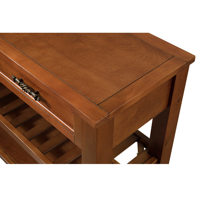 Console de style Mid-Century avec 2 tiroirs de rangement et 2 tablettes à niveaux, Brun