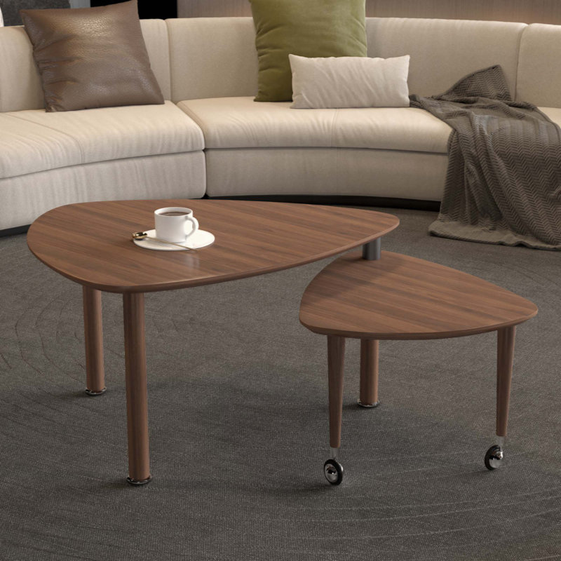 Table basse rotative avec pieds en bois d'hévéa massif, Noyer