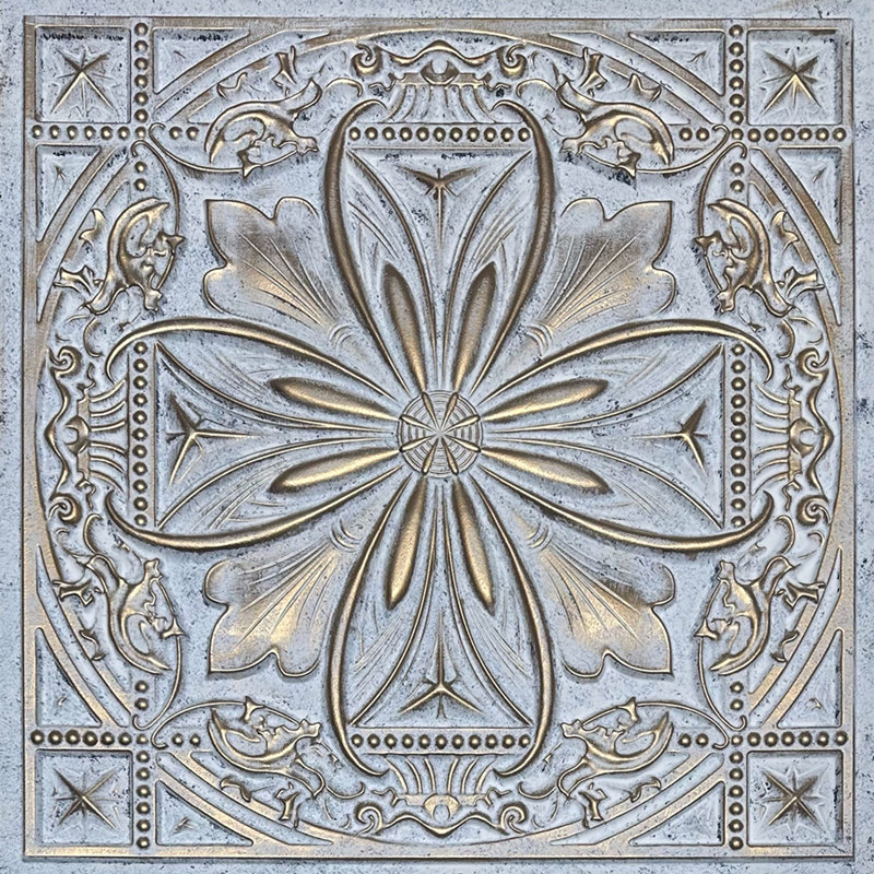 Pavillon de jardin Milan X 2 pi Tuile de plafond en PVC à poser ou à coller, Or blanc vieilli