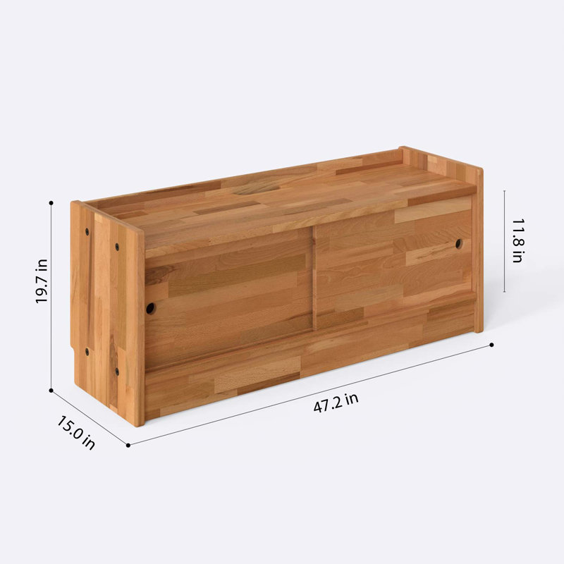 Meuble télé bas en bois massif avec portes coulissantes - solution de rangement moderne, H 19,7 po x L 47,2 po x l 15 po