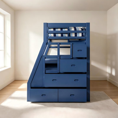 Lit mezzanine double bleu marine avec escalier