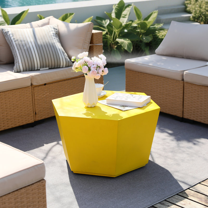 28-Inch  Outdoor Side Table, Hexagon Magnesium Oxide Coffee Table for Outdoor Patio, Gardens, Backyards, Farmhouses, Living Rooms