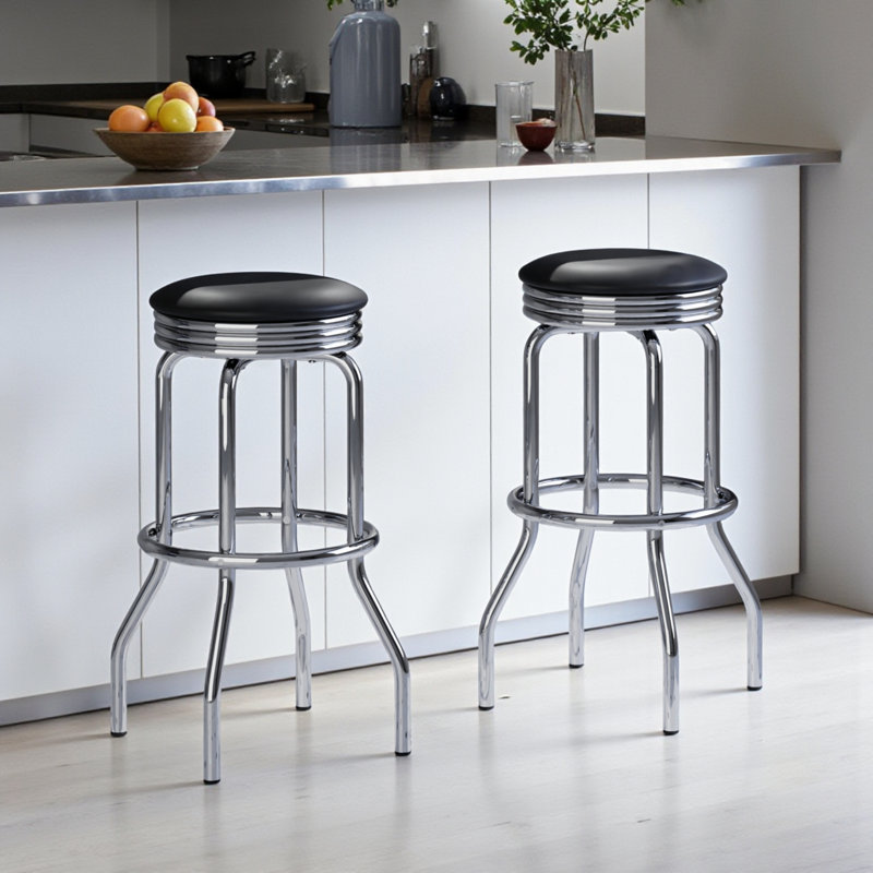 Anzley Black Faux Leather and Metal Frame Counter Stool, 29.1"H X 13.32"W X 13.17"D