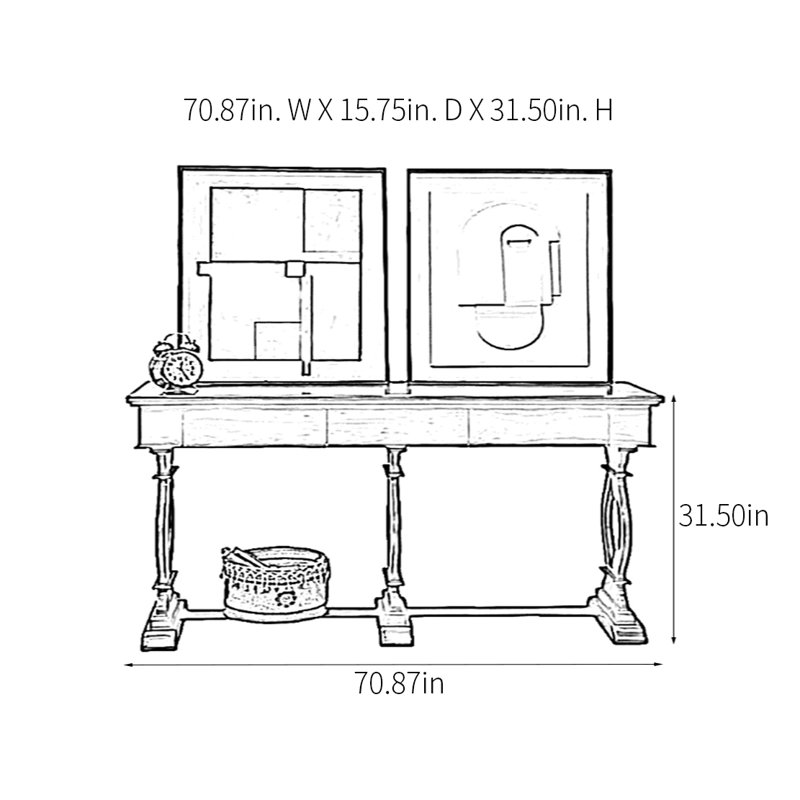 Console Retro Classical, H 31,5 po x l 70,87 po x P 15,75 po, Brun