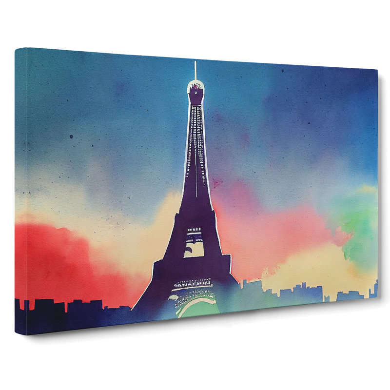 Eiffel Tower Watercolour - Wrapped Canvas, 50cm H x 76cm W x 3cm D