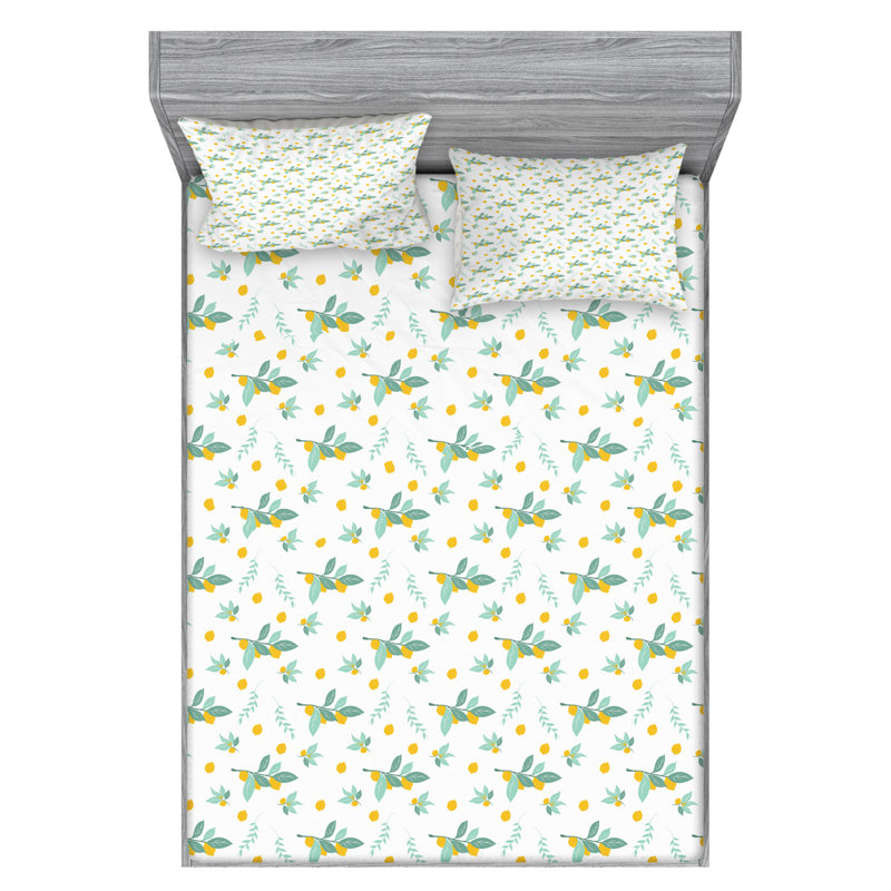 Microfiber Patterned Fitted Sheet, Full Fitted Sheet with 2 Pillowcases