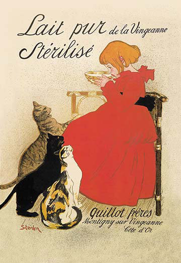 Publicité rétro «Lait pur de la Vingeanne» par Theophile Alexandre Steinlen, H 42 po x l 28 po x P 1,5 po