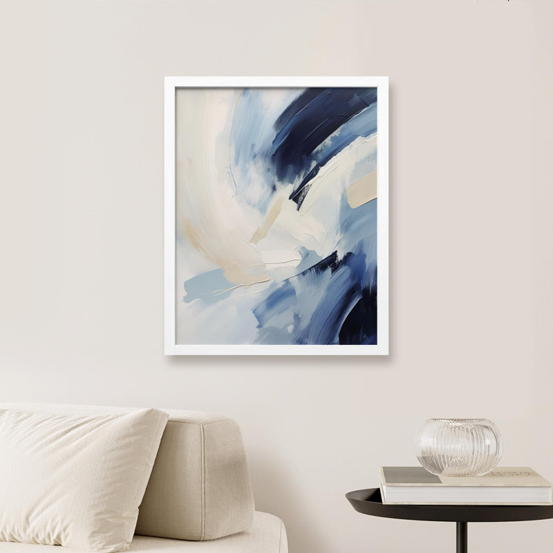 "Illustration abstraite dynamique en bleu et blanc" sur papier, Blanc, H 10 po x l 8 po