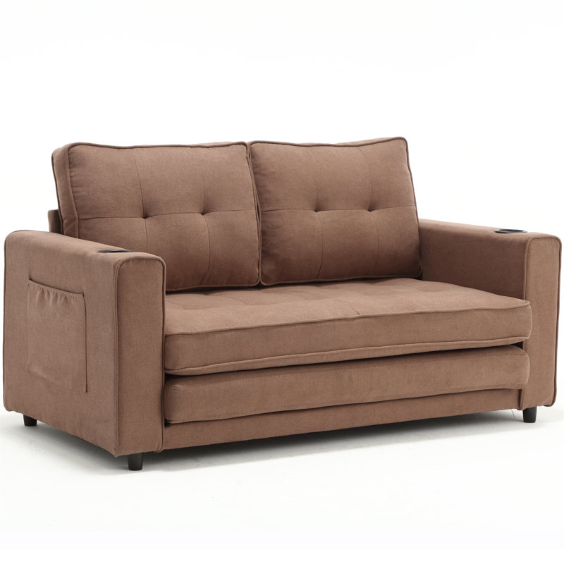 Canapé-lit convertible 3-en-1 avec futon et causeuse pliable, brun