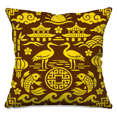 Asian Cultural Symbols Double Sided Throw Pillows