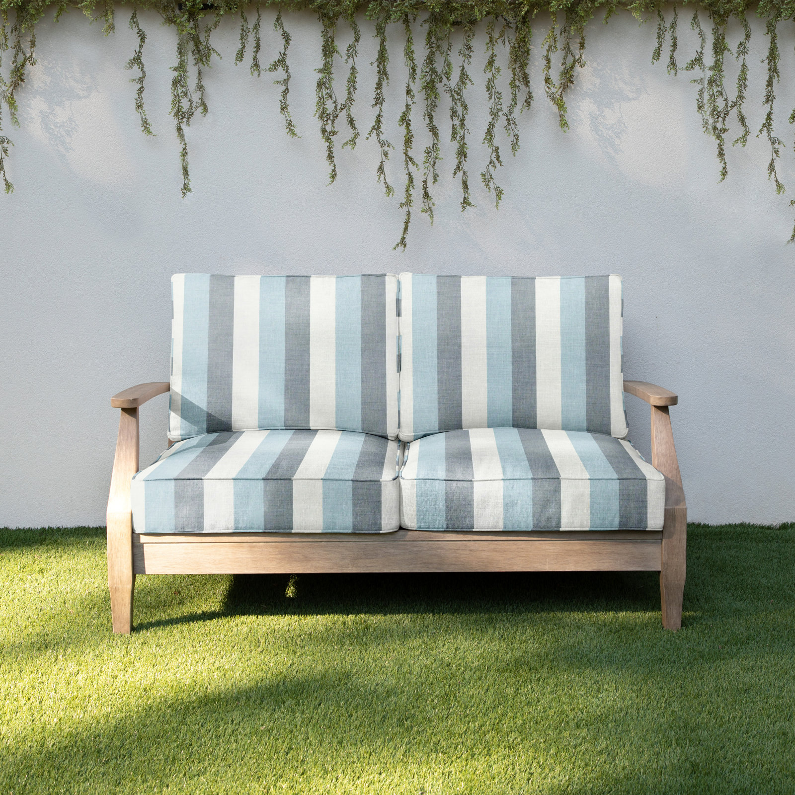 Belva Sunbrella® Loveseat Cushion, Blue Stripe Sunbrella®, 29" W x 18" D