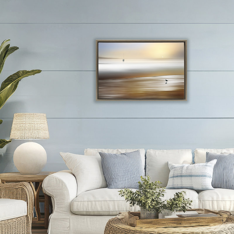 Cadre flottant Silence Pause Seascape, design par Marvin Pelkey, H 21 po x l 31 po, Cadre flottant orme Montalcino