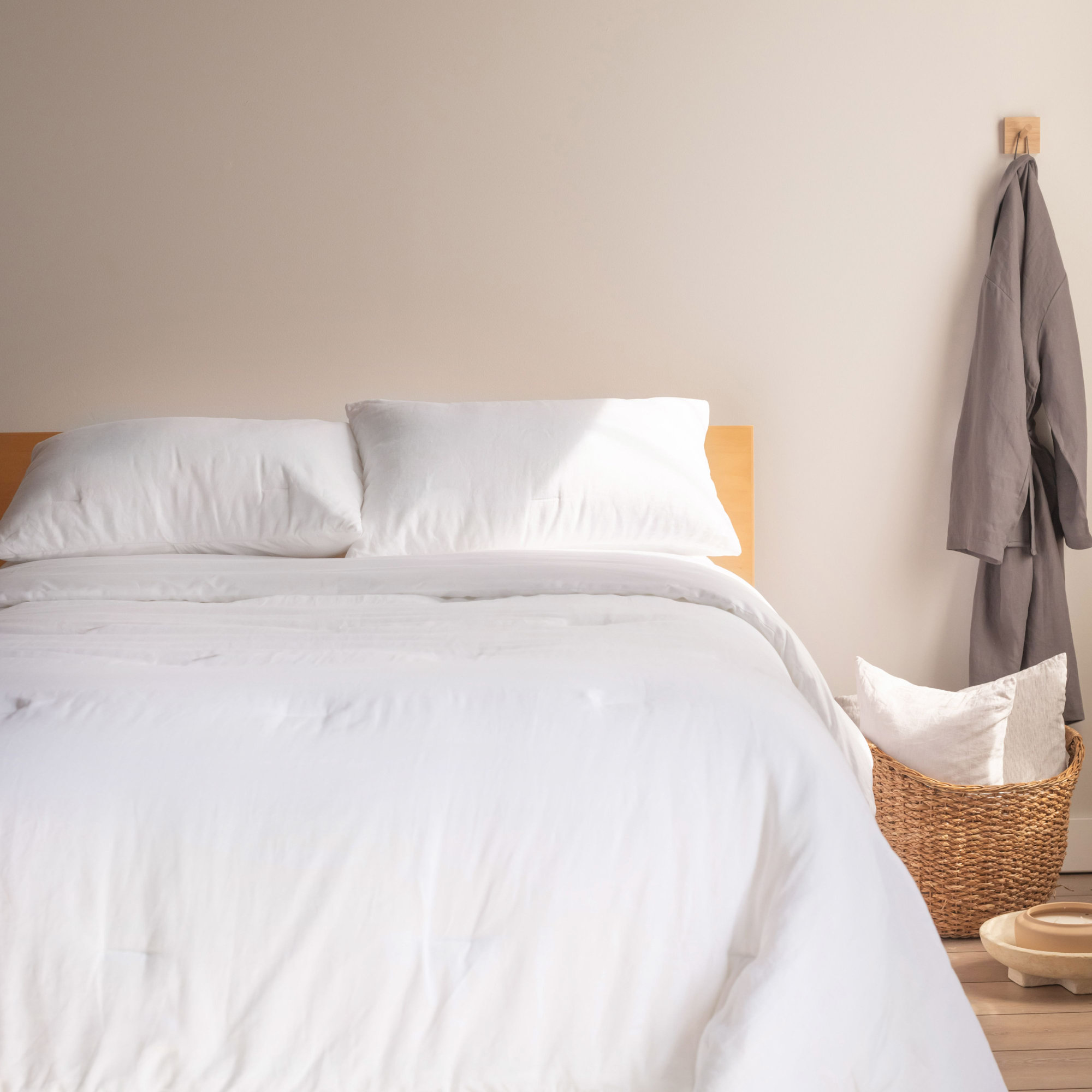 French Linen Comforter & Sham Set, White, Queen Comforter + 2 Standard Pillow Sham
